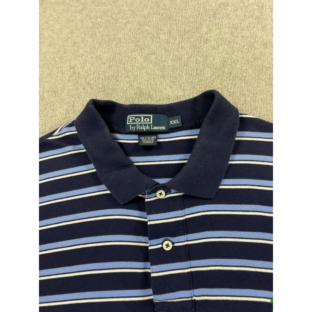 Polo Ralph Lauren 100% Cotton Striped S/S Polo Shirt (Men's 2XL) Blue‎